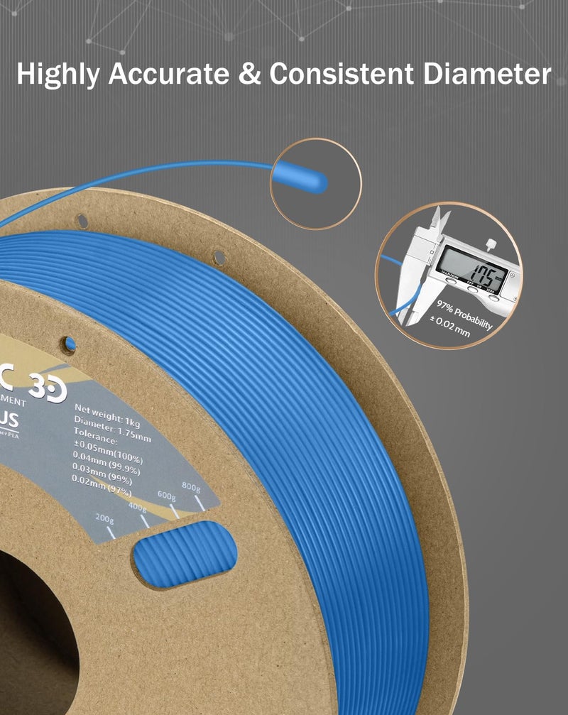DURAMIC 3D PLA+ Filament 1.75mm 1Kg Blue, PLA Plus Filament 1Kg Spool(2.2lbs) Tougher and Stronger, Dimensional Accuracy Probability +/- 0.02mm - Image 3